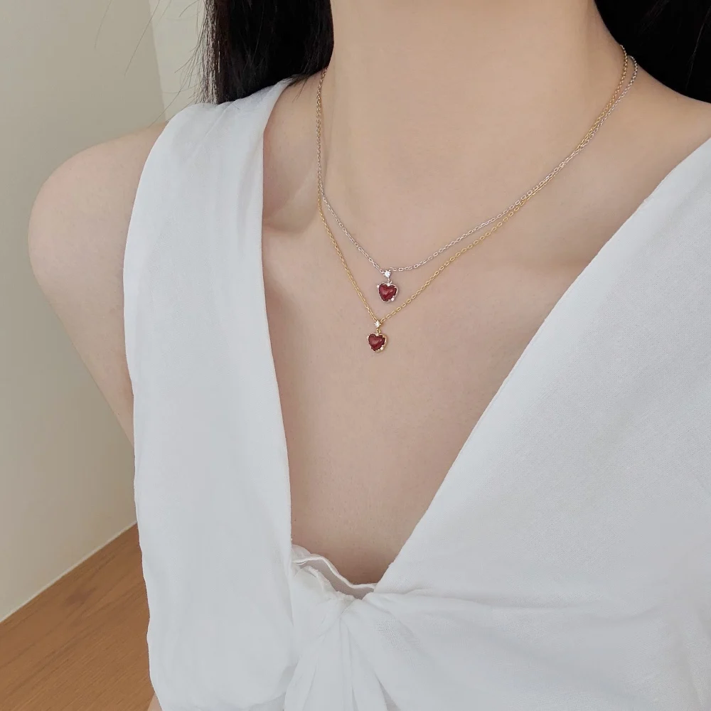 KAKODIY Exclusive Statement Necklace Fashion Design 925 Sterling Silver Chain 5A Cubic Zirconia Red Agate Love Pendant Necklace detail 2