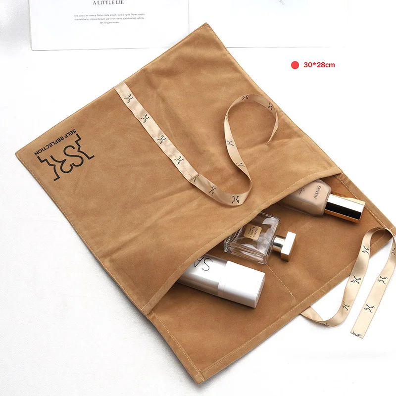 Custom Logo Printed Suede Velvet Envelope Pouch With Ribbon Thick Soft Suede Envelope Bag