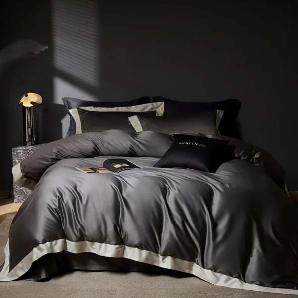 Luxury Yarn Dyed Cotton  300 Thread Count Queen Sheet Set - 4 Pcs Set with Flat Sheet,Duvet Cover 2Pillowcover