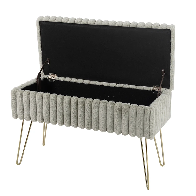 High Quality Storage Bench Ottoman With Gold Legs Footrest Pouf for Bedroom Living Room
