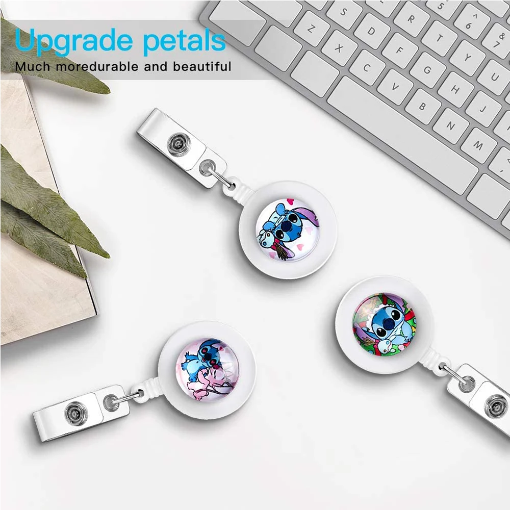 Crystal Glass Retractable Badge Reel Clip, Glass Nurse and Letters Badge Reel Holder, ID Name Badge Holder with Alligator Clip