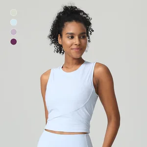 Women's Super Soft Rib Fabric Gym Yoga Bra Breathable Ribbed Crop Top Removable Pads Adjustable Sports Tank Top Active Print