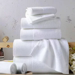 Wholesale 5 Star 32s Hotel Towels White Custom logo Bathroom Linen 100% Cotton Face Hand Bath Hotel Towel Set
