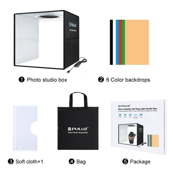 2022 New Design Factory Price PULUZ 30cm Photography Led Ring Lightbox Photo Studio Shooting Tent Black Box 6 Color Backdrops detail image