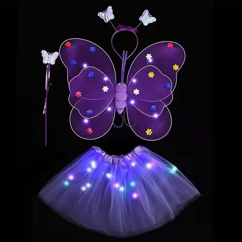 Girls Light Up Fairy Costume Set Fairy Angel Wings Led Butterfly Wings