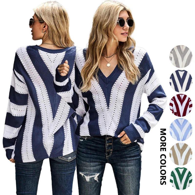 Осень-зима 2021, женские вязаные дизайнерские свитера в полоску с цветными блоками на заказ, женские топы
