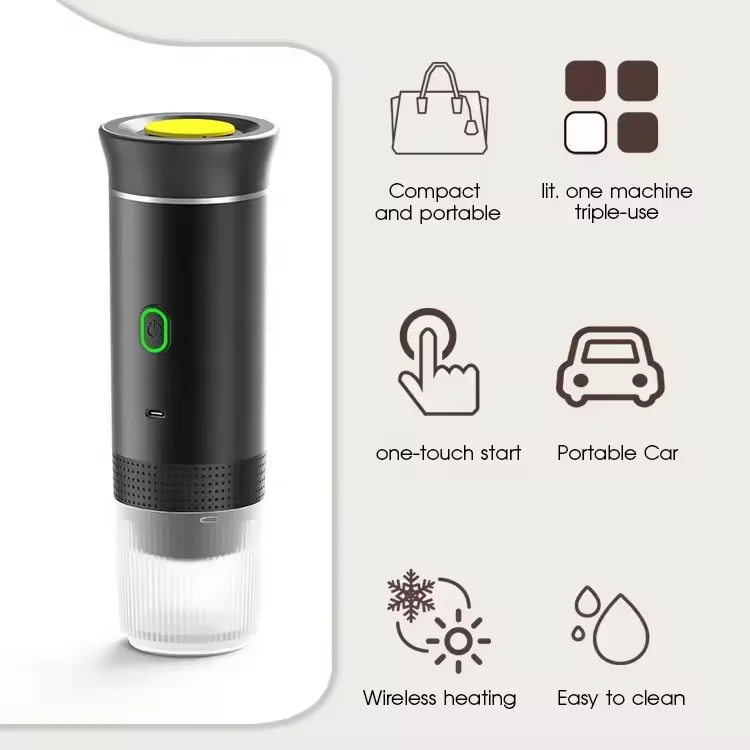 Portable USB-Powered 3-in-1 Smart MIni Espresso Coffee Maker Pads Black Heating Water Coffee Machine for Travel Outdoor Camping