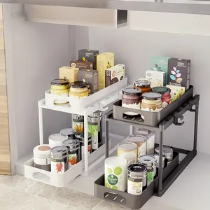Multi-Functional Under-Sink Storage Rack Double-Layer Pull-Out Spice Storage for  Kitchen
