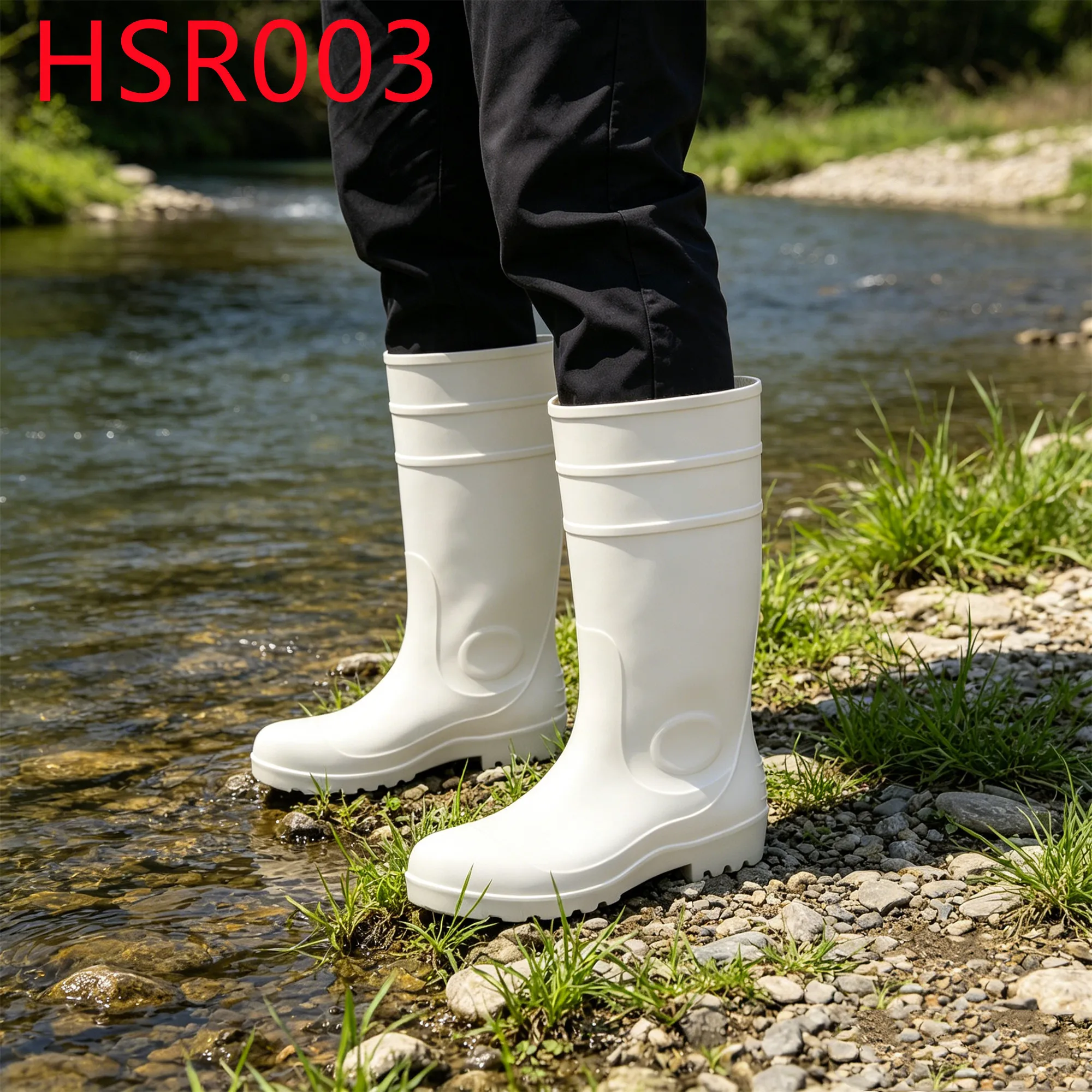 YYR,Factory Price Mud Resistant Hig-craft White Rubber Boots Waterlogged Road PVC Integral Molding Hua Singh Rain Boots HSR003