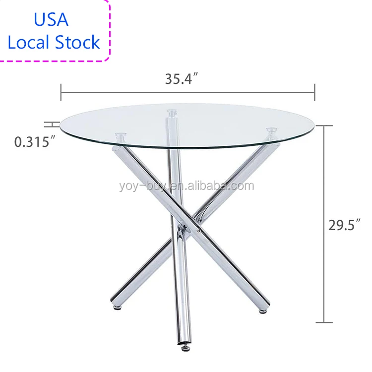 Free Shipping USA Local Stock sent to US Modern Design Round Shape Chromed Legs Tempered Glass dining table(Table Only)