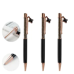 Bulk Cheapest Manufacturers Crystal Metal Ballpoint Pen With Four-Leaf Clover Pendant Custom Logo for Gift