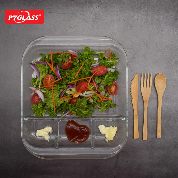 Glass Divided Plate with 4 Compartments Divided Dinner Plates Breakfast Plate with Dividers