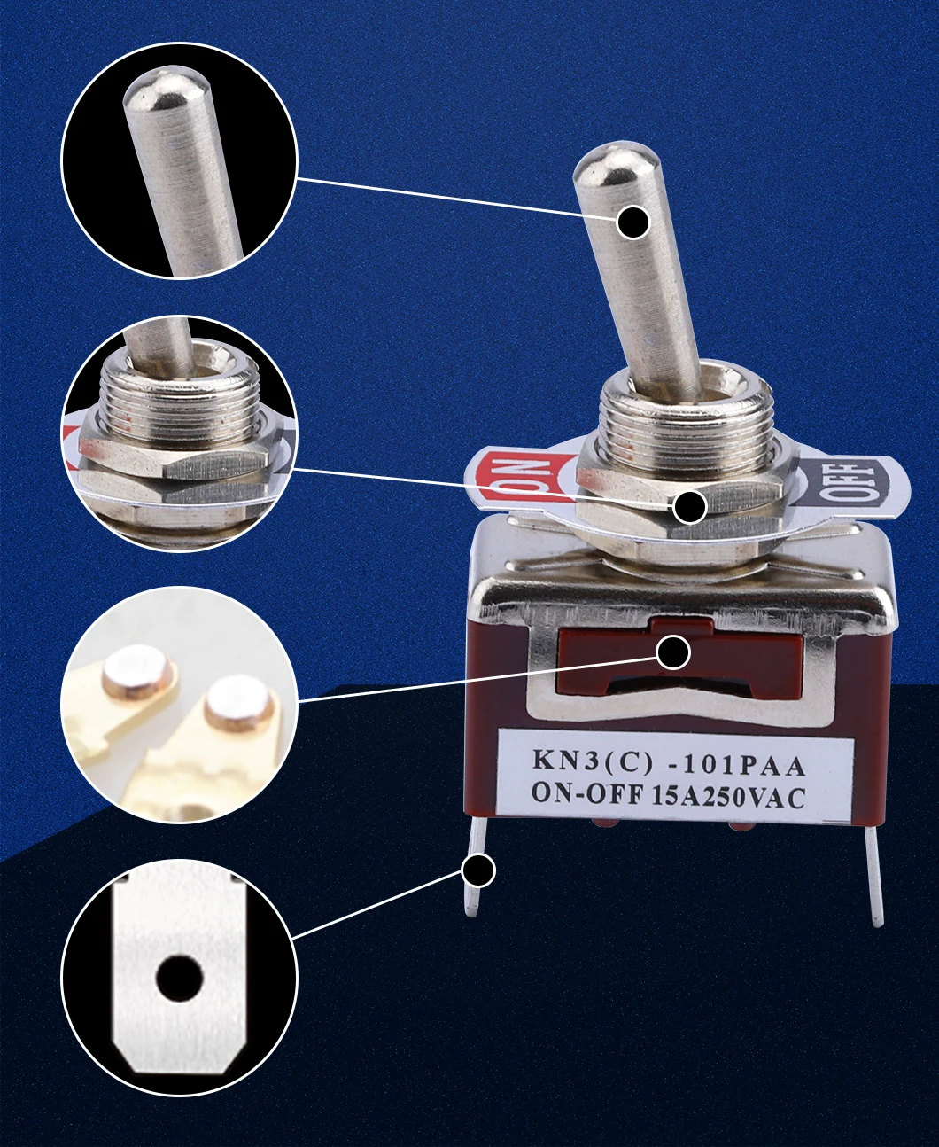 Toggle Switch 3 Pin Terminal Waterproof Onon 2 Position 12mm Black
