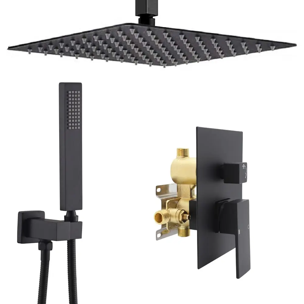 Matte Black Overhead Rainfall Full Body Rain Shower Head System 16 Inch ...