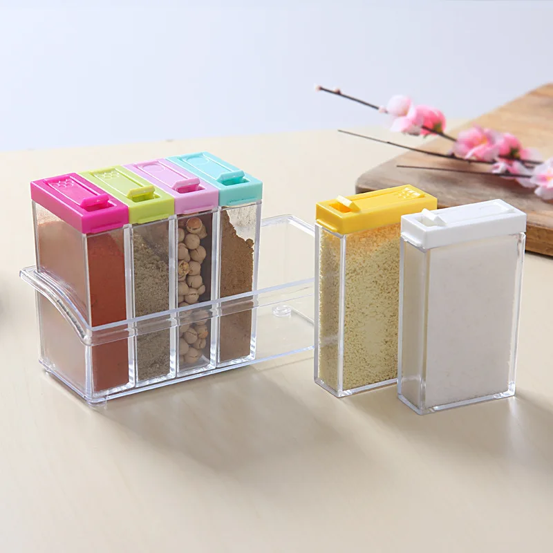 Spice Bottle Set  Seasoning Condiment Storage Spice Containers Square Transparent Salt Sugar Pepper Spice Jar with Tray Rack