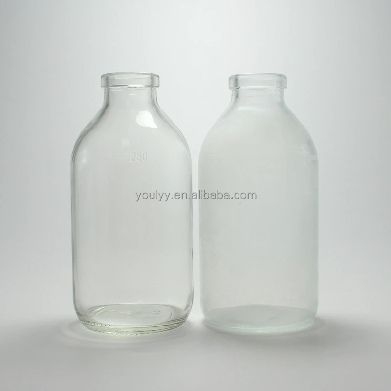 250ml Clear and Amber Injection Molded Glass Bottle 32mm Neck