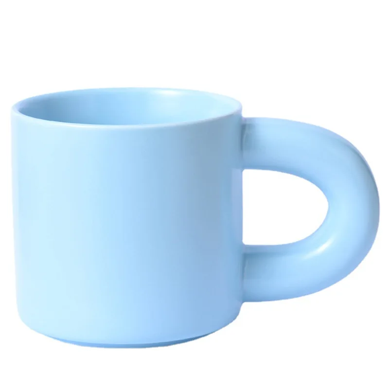 INS Style Macaron Candy Color Ceramic Coffee Mug Pangpang Fat Handle Mug Porcelain Milk Mug