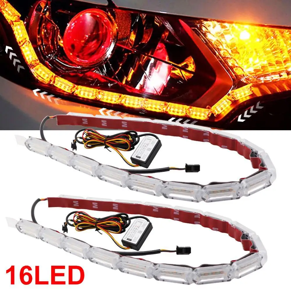 Car LED Guide Lamp Daytime Running Lights White Yellow Colour Flow Turn Signal High Brightness Modification Light Bar
