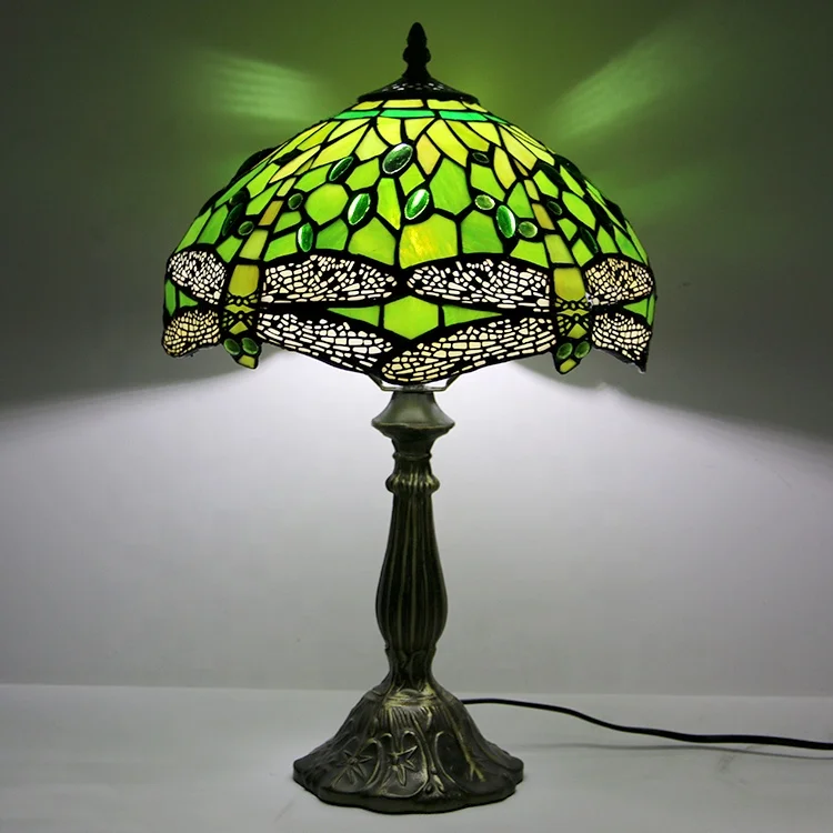 LongHuiJing Tiffany style Lamps 18 Inch Tall Colourful Stained Glass lampshade Desk Light Accent Antique Tulip Style Art lamps