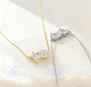 Customized 925 Sterling Silver Geometric Zircon Necklace | Pear & Square Pendant | Minimalist Luxury Dainty Chain for Women
