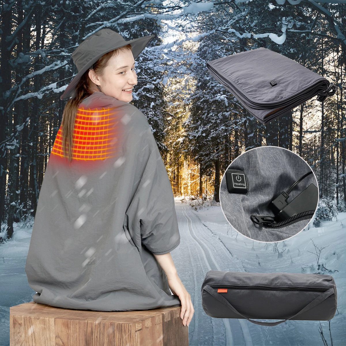 Outdoor 12v Camping USB Heat Blanket Waterproof Shawl Washable Car Warm  Electric Heating Blanket