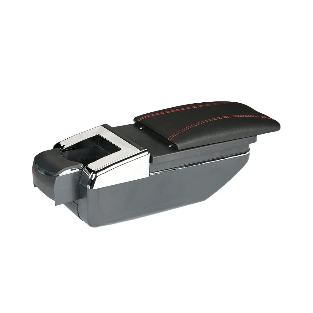 product tiypeor high quality split type absleather car armrest box handmade leather box with red wire-5