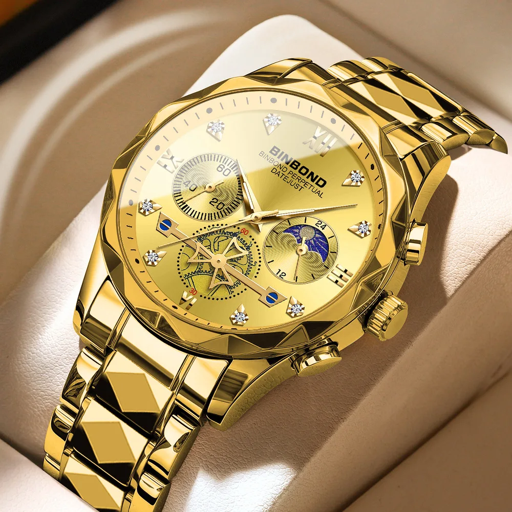 bbbbn Men's Quartz Watch - Binbond B1236 Luxury Stainless Steel