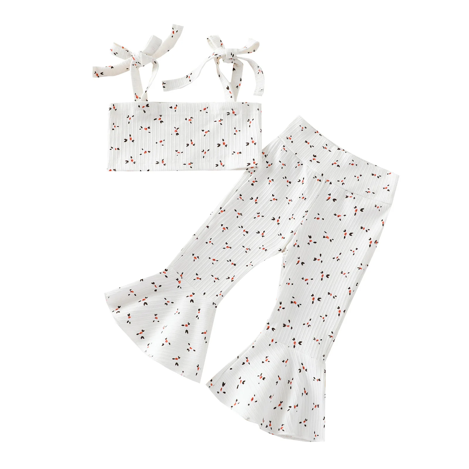 Детские укороченные топы, штаны-шаровары, костюмы из бутика с лямкой на шее, штаны с колокольчиками, детские летние комплекты одежды с цветочным принтом, дизайнерская одежда для девочек