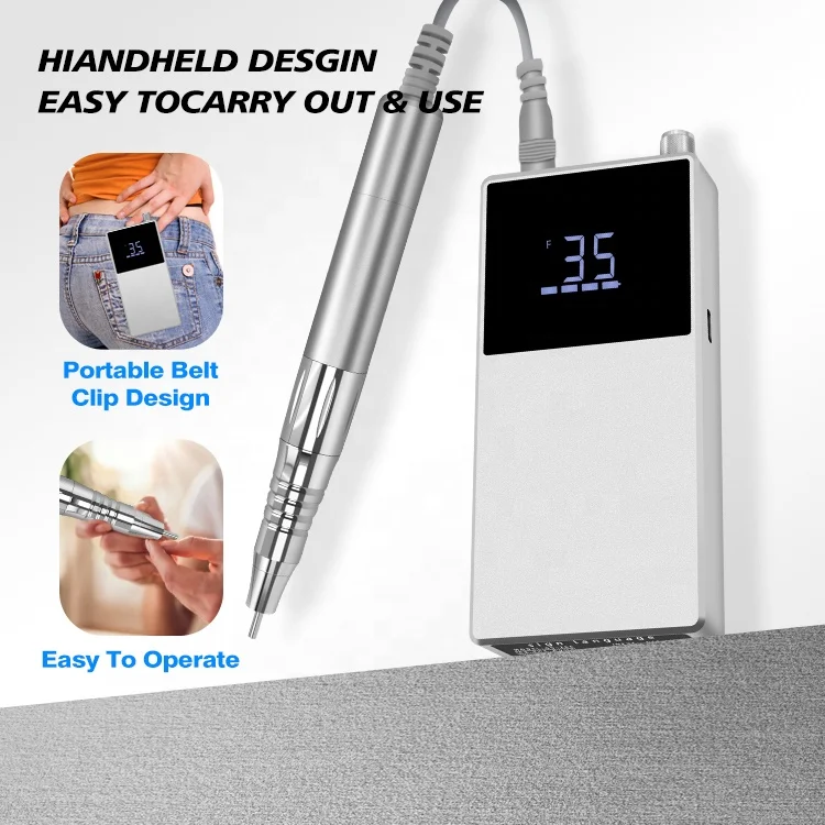 Profesionāls elektriskais nagu files, urbjmašīna, 35 000 apgr./min, portatīva bezvadu uzlādējama nagu urbjmašīna manikīram, nagu urbjmašīna