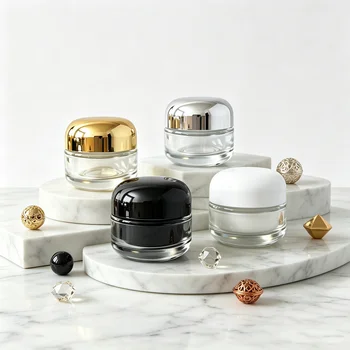 Clear Curved Glass Jar Glass Collar Plastic Screw Cap 20g for Skin Care Cosmetic