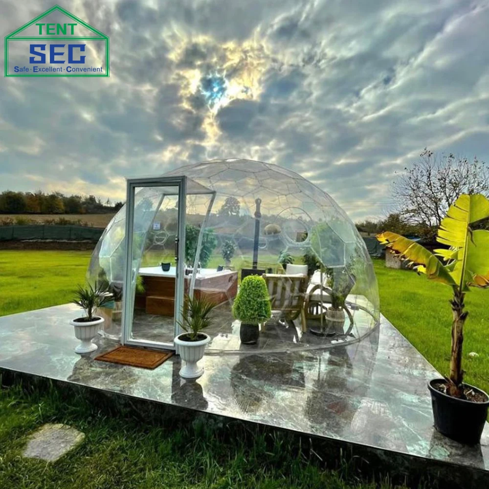 Super Style Hexagonal PVC Transparent Board Outdoor Quick Assembly Sun Dome Luxury Camping Hotel House