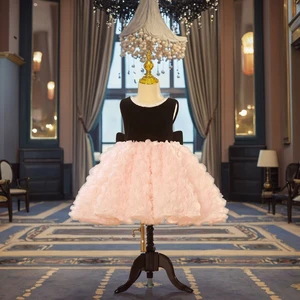 Children Black Top O-neck Frock Design for Baby Girl Ball Gowns Cute 1-14 Years Old Girl Flower Party Dress for Birthday