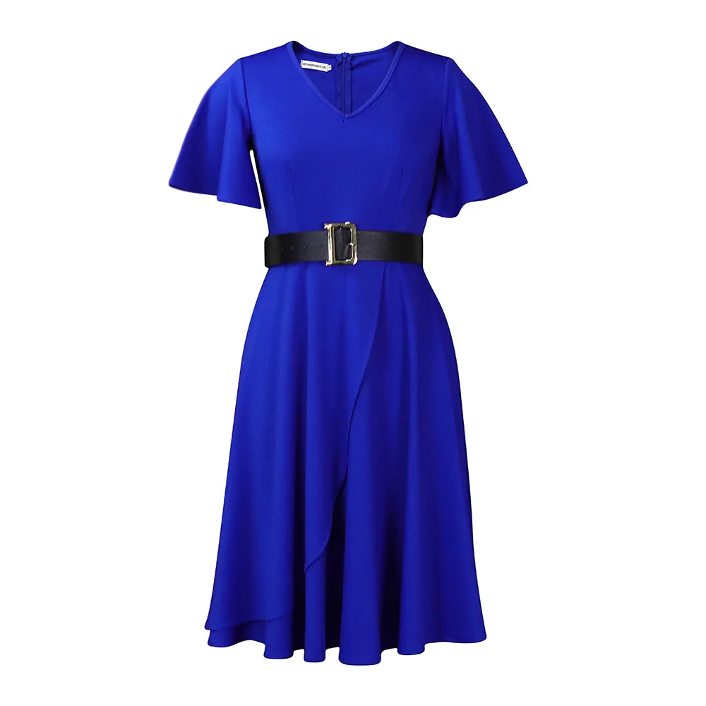 slim fit dress slacks Lady Beauty- Ombre Pleats Fit and Flare Long Length Dress/Belt (NEW) main image 0