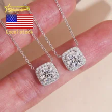 No Tarrifs USA Warehouse Ready to Ship Fine Jewelry Pass Diamond Tester 925 Silver 1CT Moissanite Pendant Women Necklace