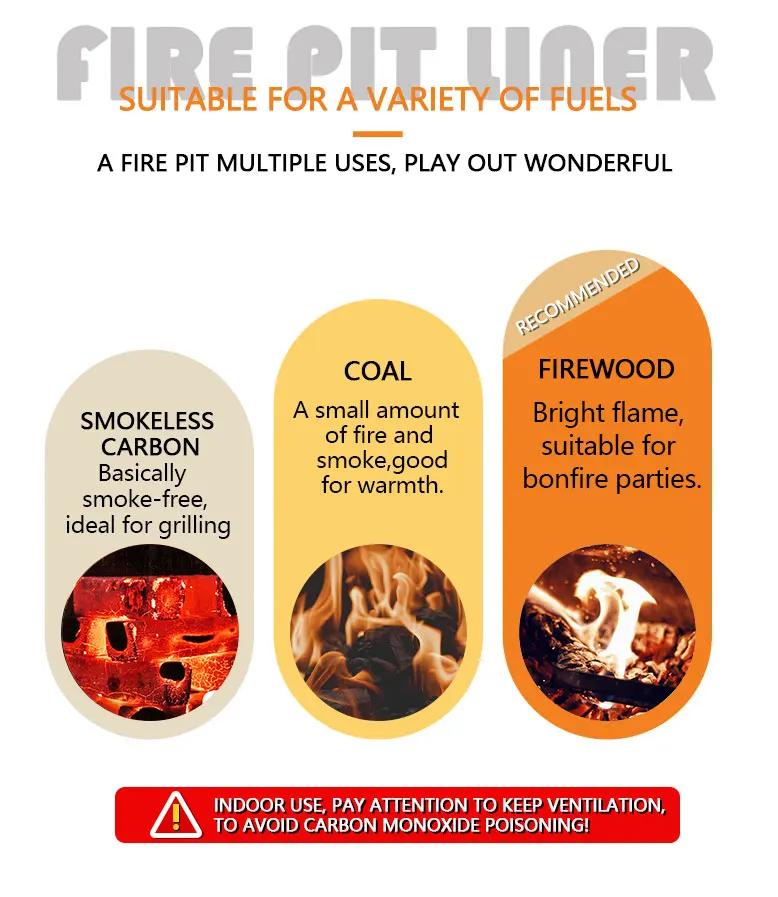 36 Inch Fire Outdoor Pits Liner Portable Camping Fire Wood Burning