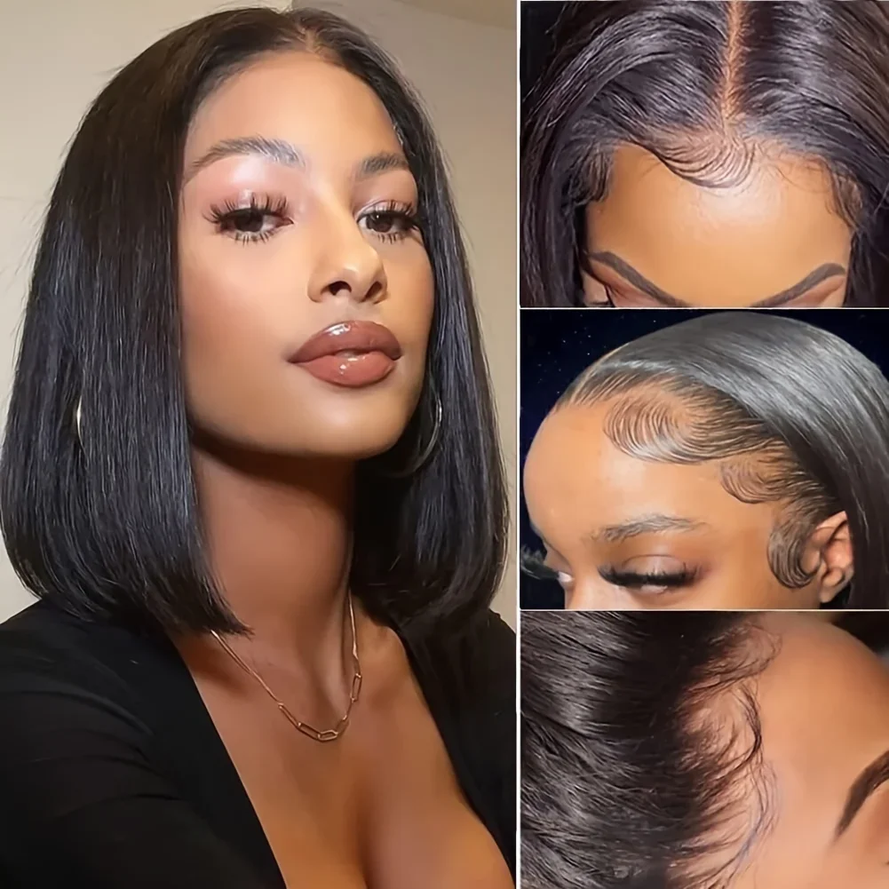 4x4 Glueless Human Hair Bob Lace Front Wigs for Beginners_voghion.com