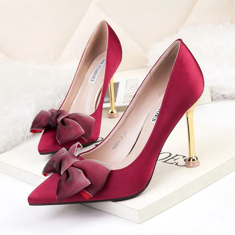 Women Pumps Pointed Toe Bow Stilettos High Heel Party Ladies Sandals Shoes