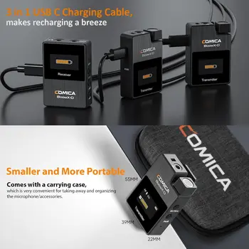 Comica Wireless Lavalier Microphone, BoomX-D2 2.4G Compact Wireless Lapel Microphone System with 2 Transmitter and 1 Receiver detail image