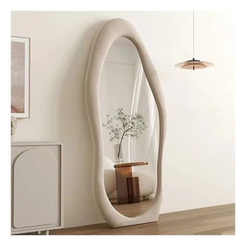 Customize suede wavy wave large geometry stand full body full length floor mirror for dressing living room bedroom