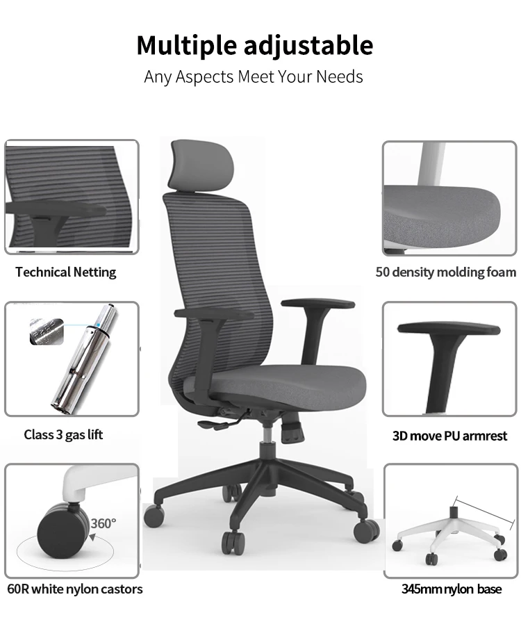 Office Mesh Chair with Headrest high back details