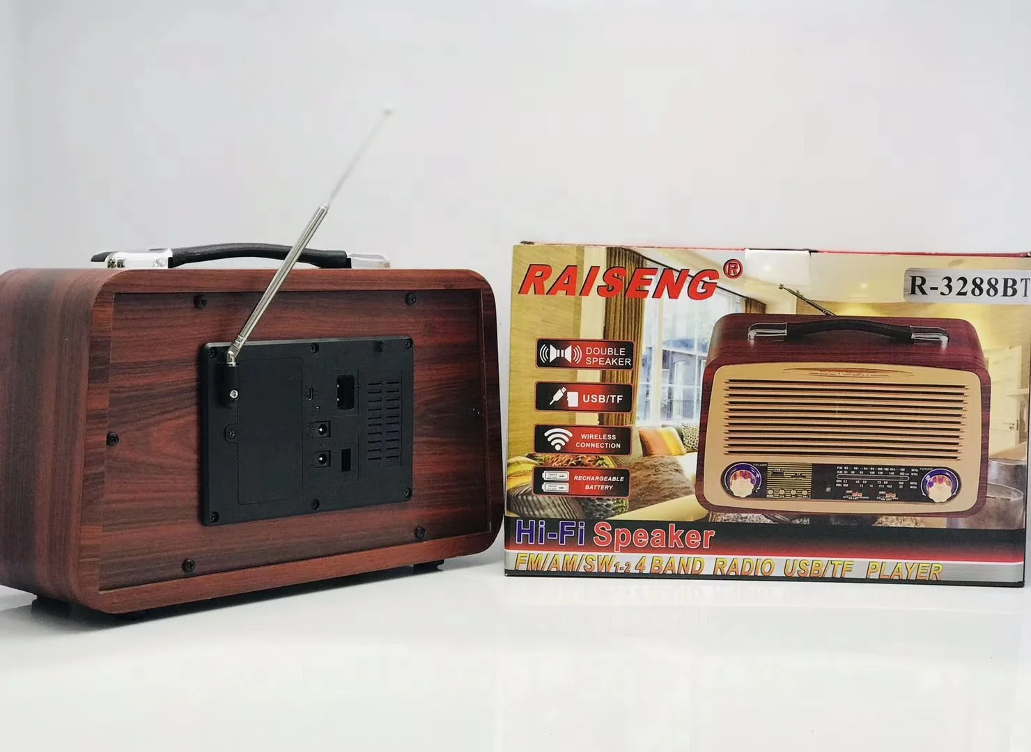 BUSH レトロ ラジオ 英国風 ビンテージデザイン FM AM RAISENG R-3288BT レトロ ヴィンテージ 木製カラー ラジオ AC/DC