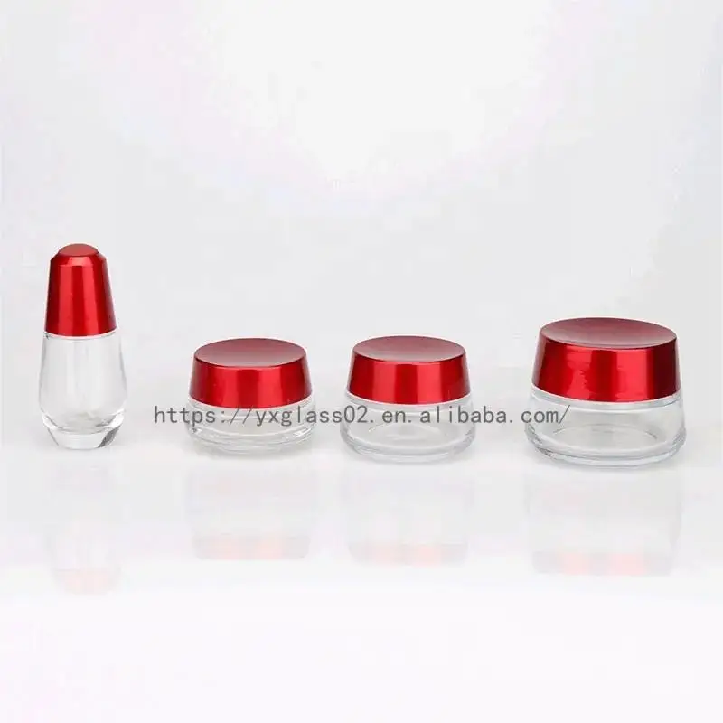 Custom cream glass jar Body scrub container skincare cosmetic packaging glass container with red lid 15g30g50g80g