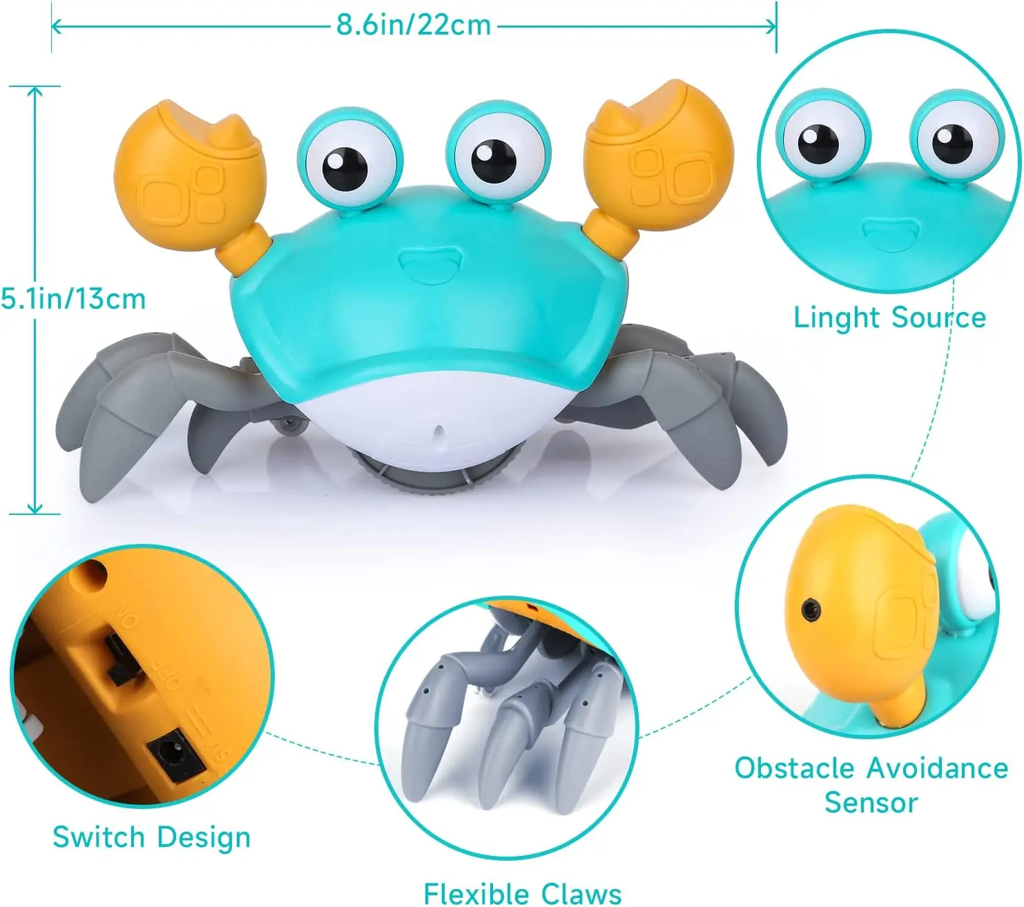 Dadi 2023 Summer Pull Walking Electronic Tummy Time Crab Dancing Green ...