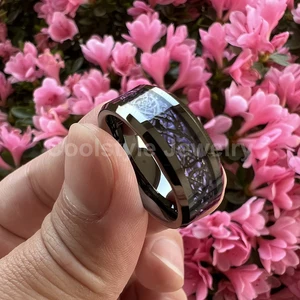 Coolstyle Jewelry 8mm Dragon Inlay Gunmetal Tungsten Wedding Band Men Women DropShipping Wholesale Fashion Rings Comfort Fit