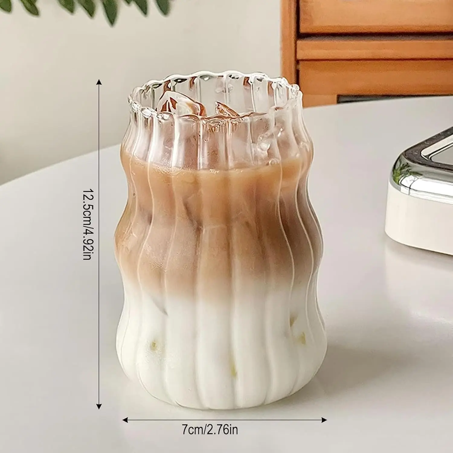 Ribbed Drinking Glass Cup With Straw and Lid Vintage Wave Bubble Glass  Aesthetic Iced Coffee Ripple Drink Cup Cocktail Glass| Alibaba.com