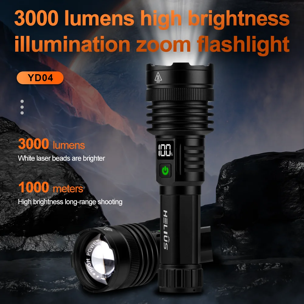 Torcia Tattica LED Ricaricabile USB 5V - Super Luminosa 500m, Zoomabile, Impermeabile - Luce Da Lavoro Portatile