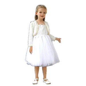 Customized OEM and ODM  Elegant Summer Long Sleeves Embroidery Baby Girls Party Dress With Waistcoat
