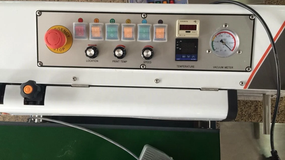 LF1080 Series Continuous air Suction and Gas Flushing Band Sealer Vacuum Inflating Bag Sealing Machine with Code Printer
