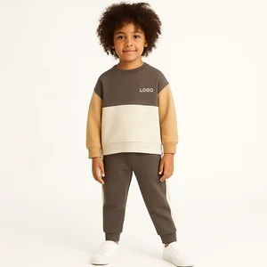 Kids Color Block Sweatshirt and Jogger Pants Set 2-Piece Winter Boys Tracksuit Outfit OEM/ODM Factory Wholesale