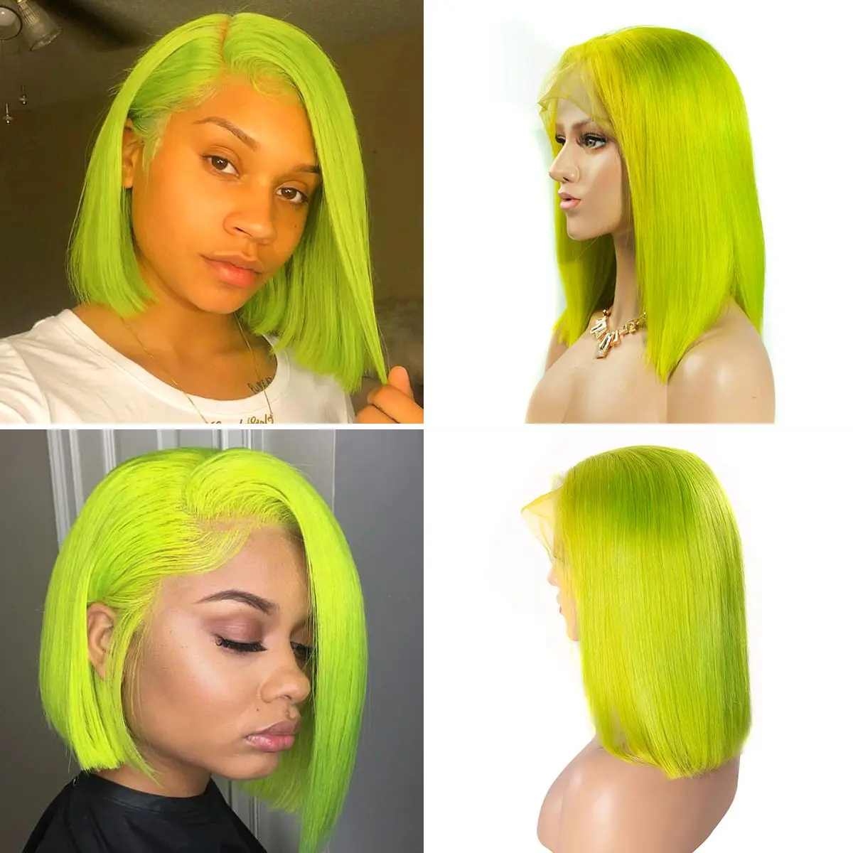 Peruca Curta Bob com Renda Frontal Colorida e Transparente, Cabelo Humano  Brasileiro Liso para Mulheres Negras| Alibaba.com, image size:1200x1200